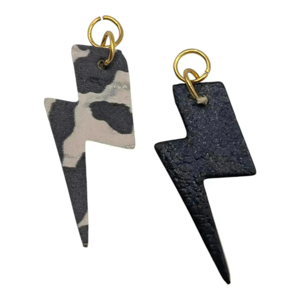 Cow print lightning bolt cork charms