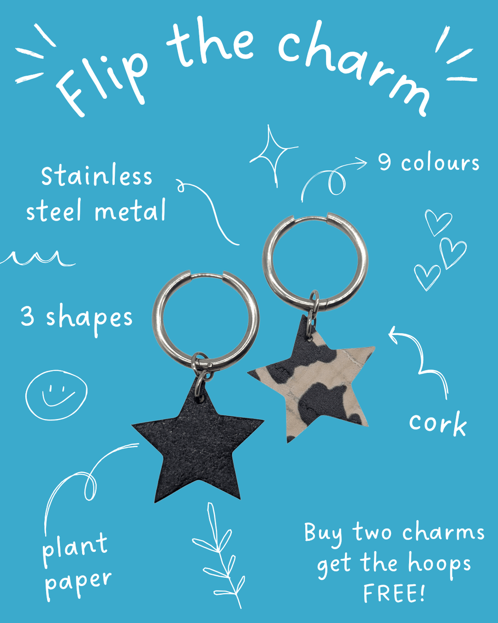 Cow print star cork charms
