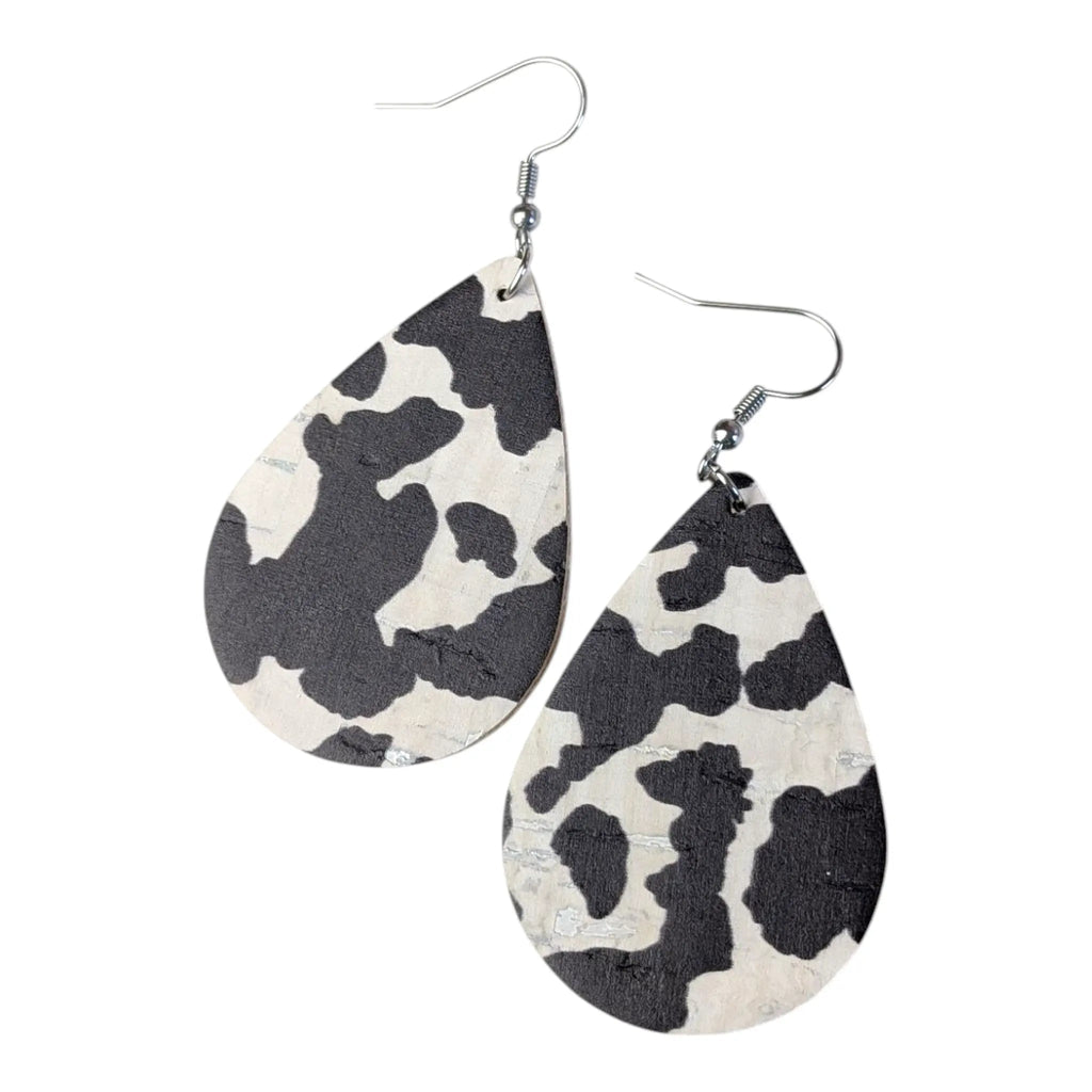 Cow print tear drop earrings