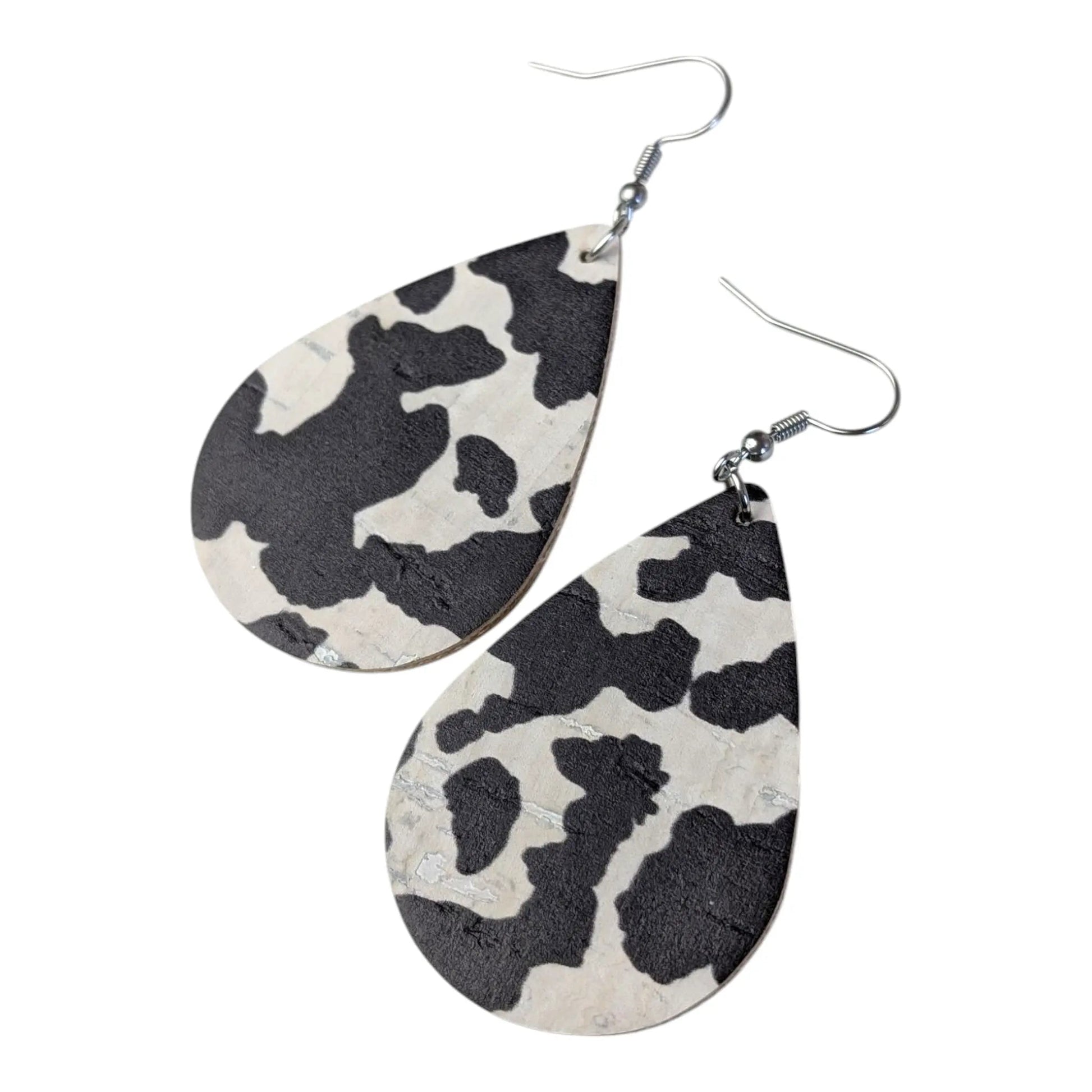 Cow print tear drop earrings