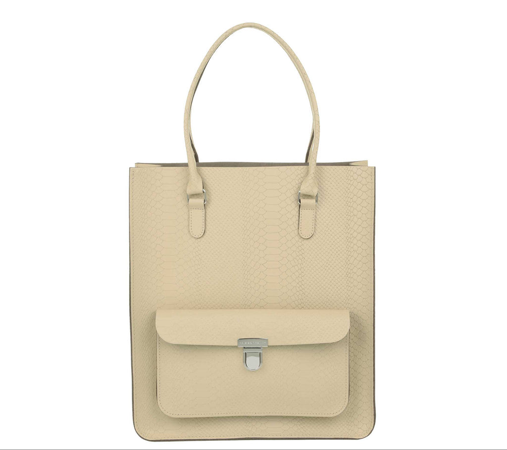 Ivory Pebbled Leather Tote Shopper with Inner Pocket
