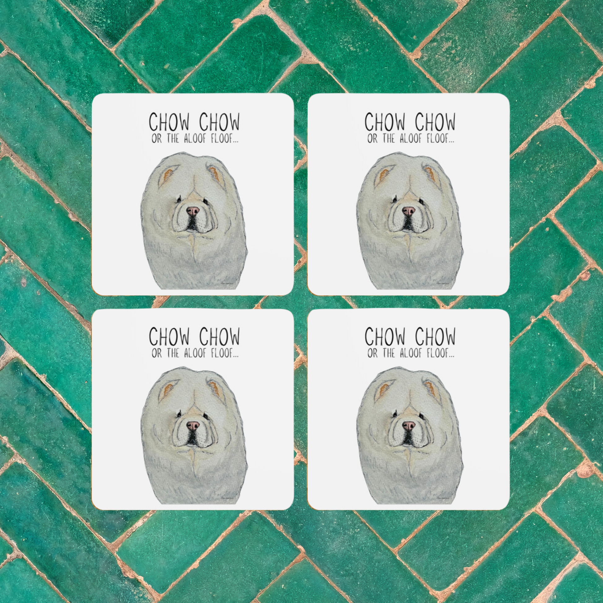 Cream Chow Chow Coasters – Pack of 4 for Dog Lovers!