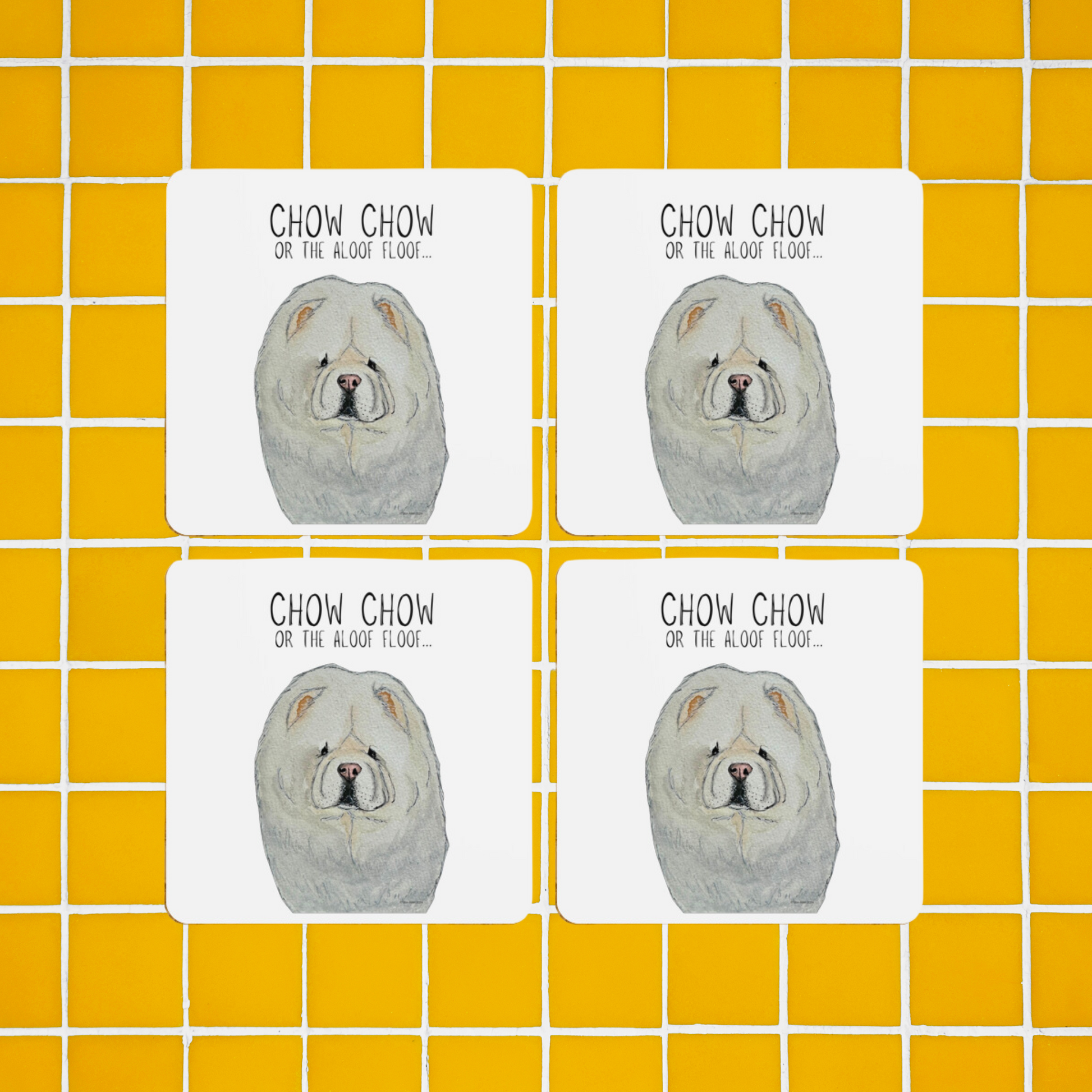 Cream Chow Chow Coasters – Pack of 4 for Dog Lovers!