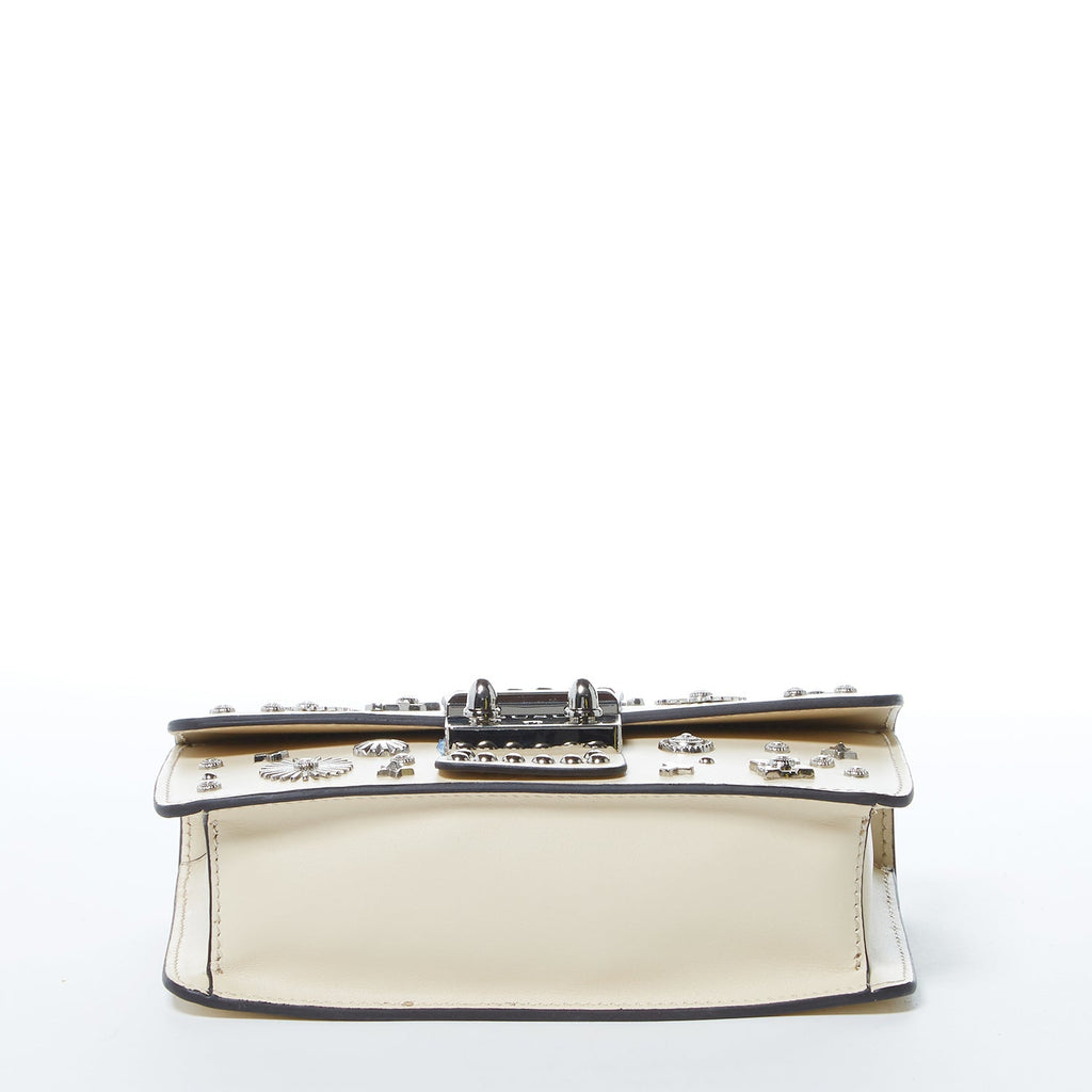 Small Studded Leather Crossbody Bag in Cream