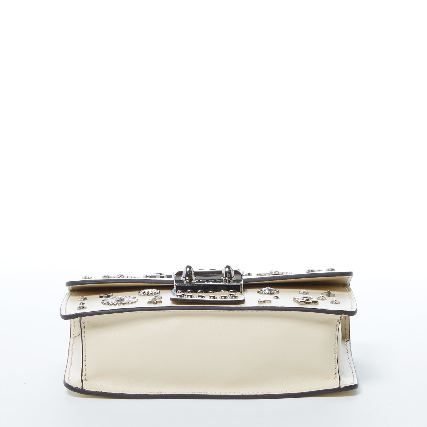 Small Studded Leather Crossbody Bag in Cream