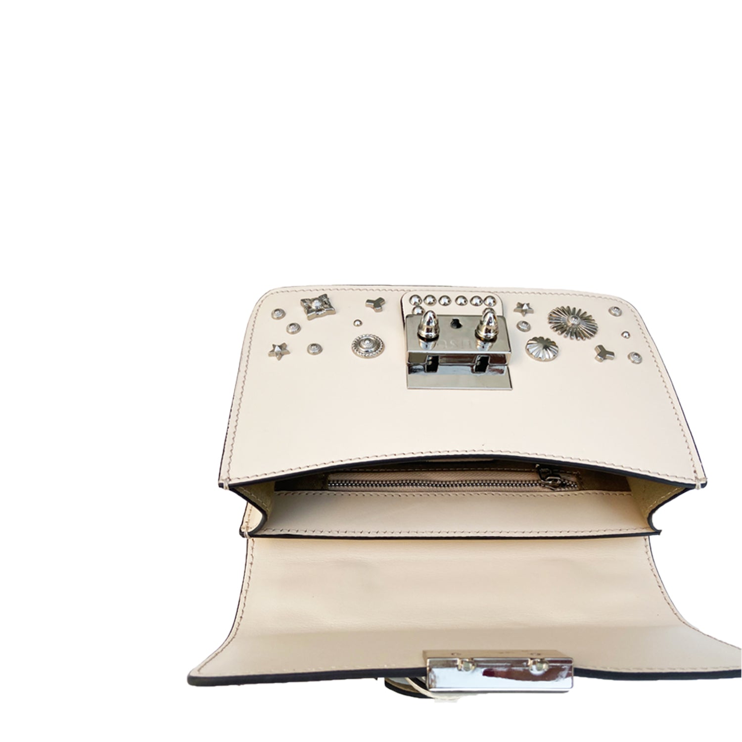 Small Studded Leather Crossbody Bag in Cream