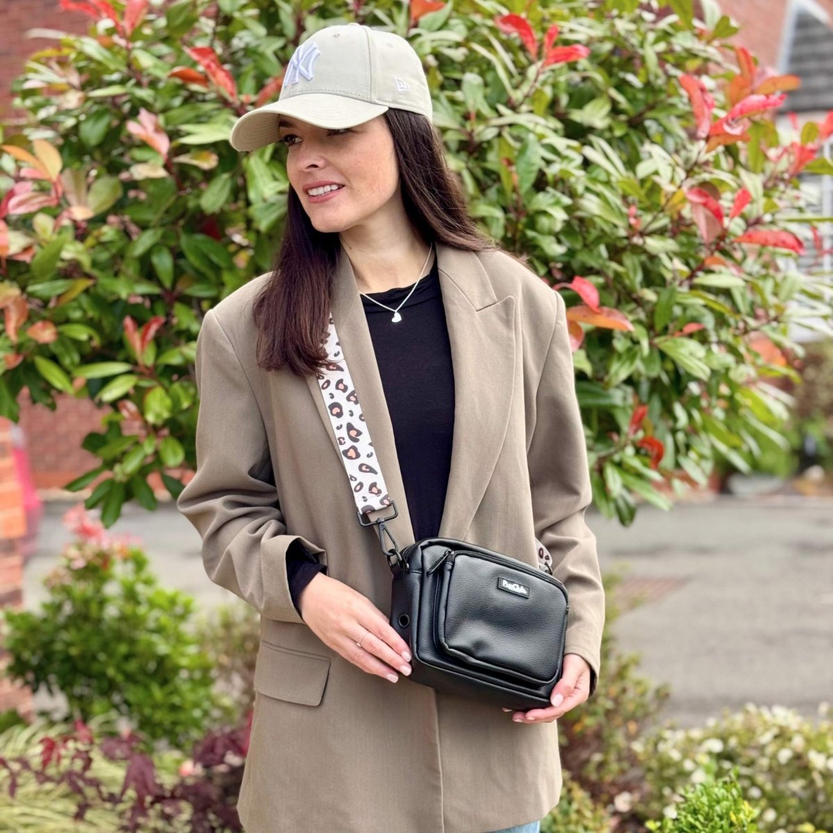 Crossbody Dog Walking Bag - Vegan Leather Black