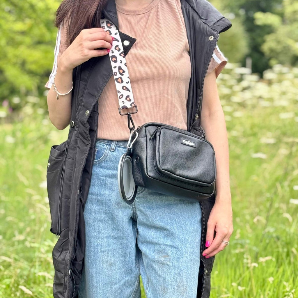 Crossbody Dog Walking Bag - Vegan Leather Black