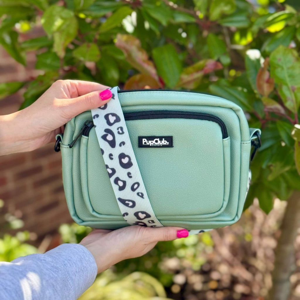 Crossbody Dog Walking Bag - Vegan Leather Sage Green