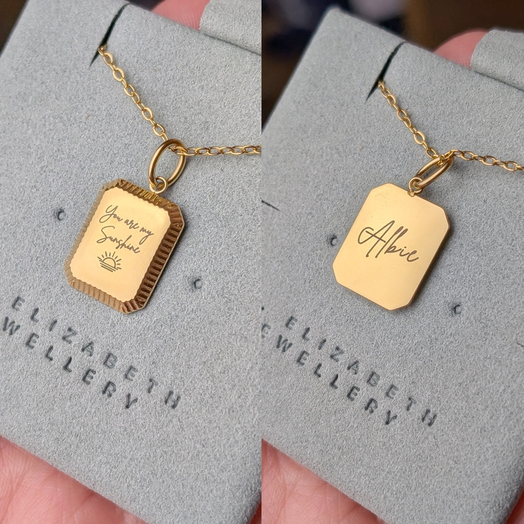 Custom engraved vintage tag necklace