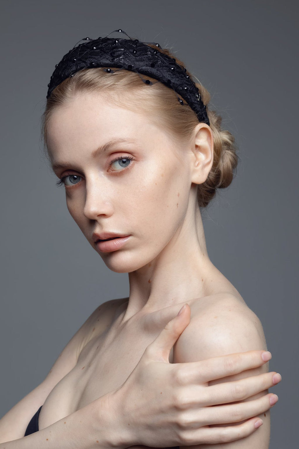 Charlize Headband with Honeycomb Veil & Swarovski Crystals by Eva Oherjus at www.brixbailey.com