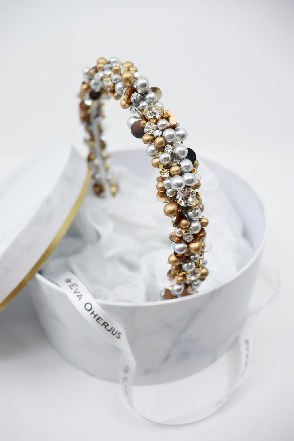 Luxurious Lena Beaded Headband with Swarovski Crystals & Pearls by Eva Oherjus at www.brixbailey.com