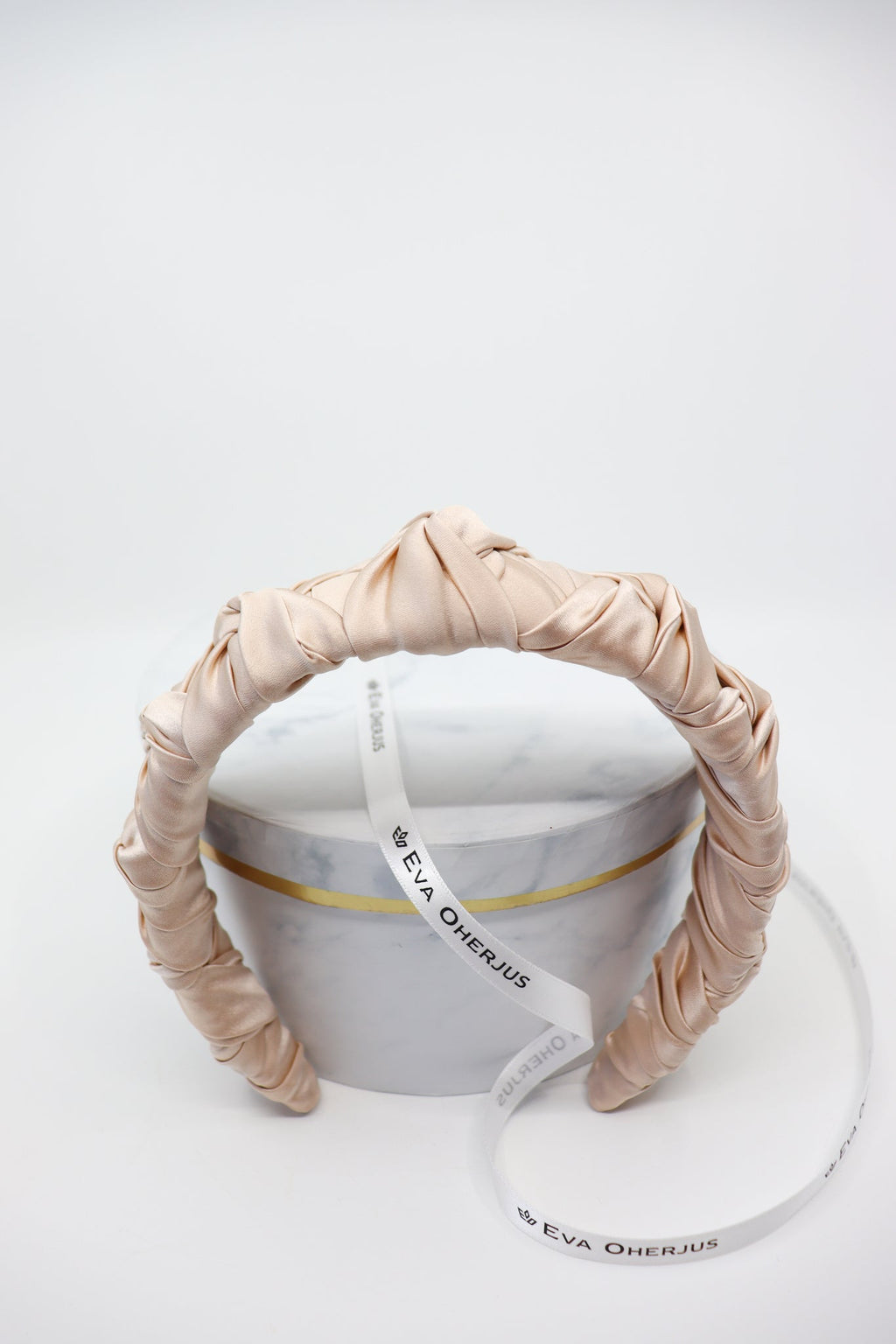 Luxury Light Beige Silk Knotted Headband - Elegant & Durable Hair Accessory by Eva Oherjus at www.brixbailey.com