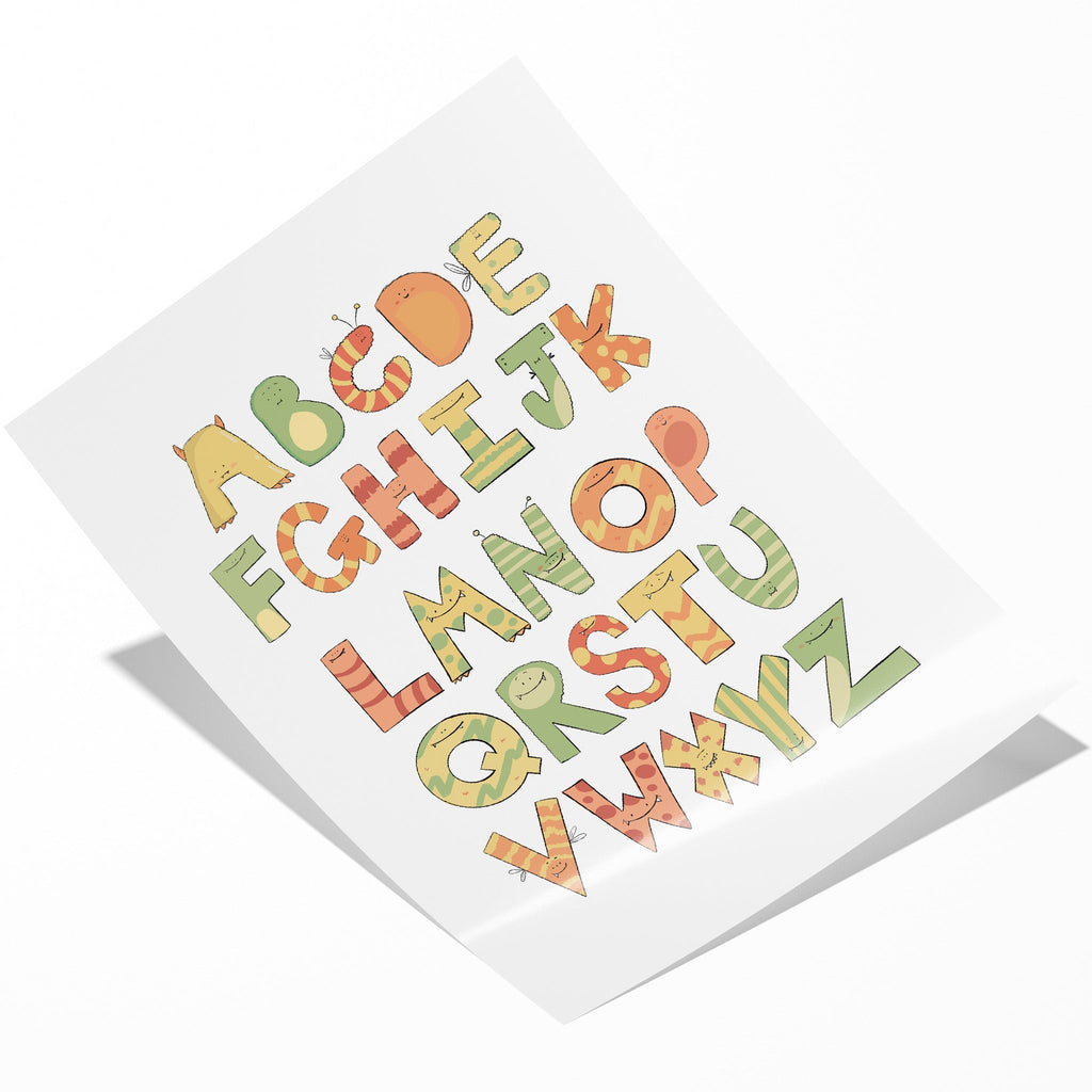 Cute Monster Themed Alphabet Art Print For Kids