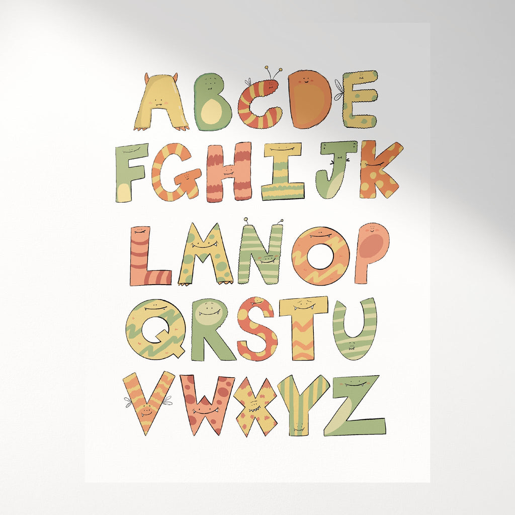 Cute Monster Themed Alphabet Art Print For Kids