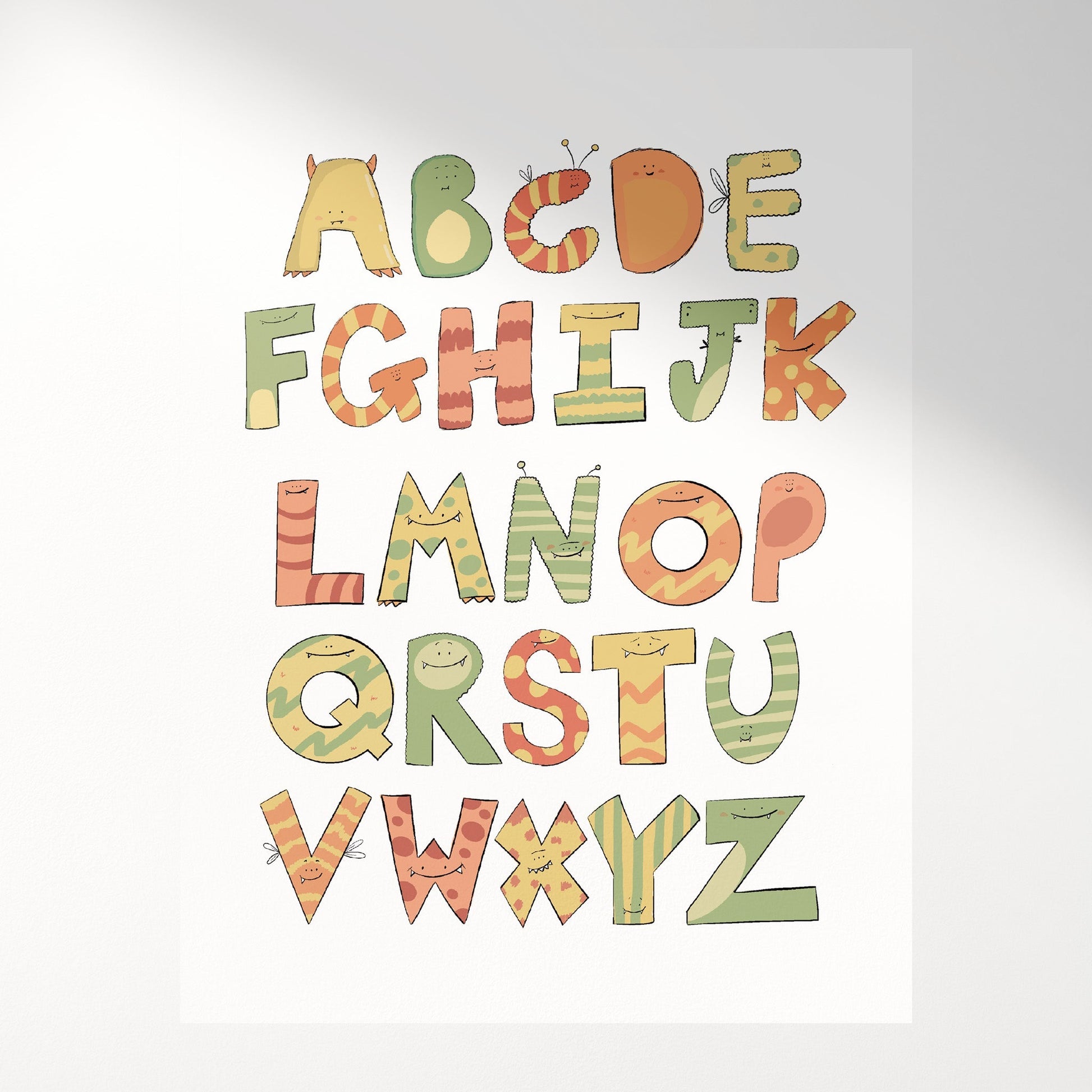 Cute Monster Themed Alphabet Art Print For Kids