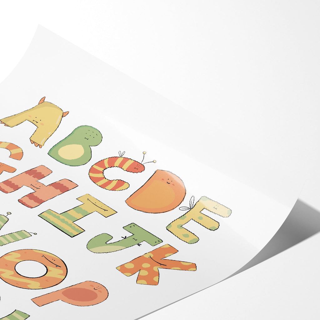 Cute Monster Themed Alphabet Art Print For Kids