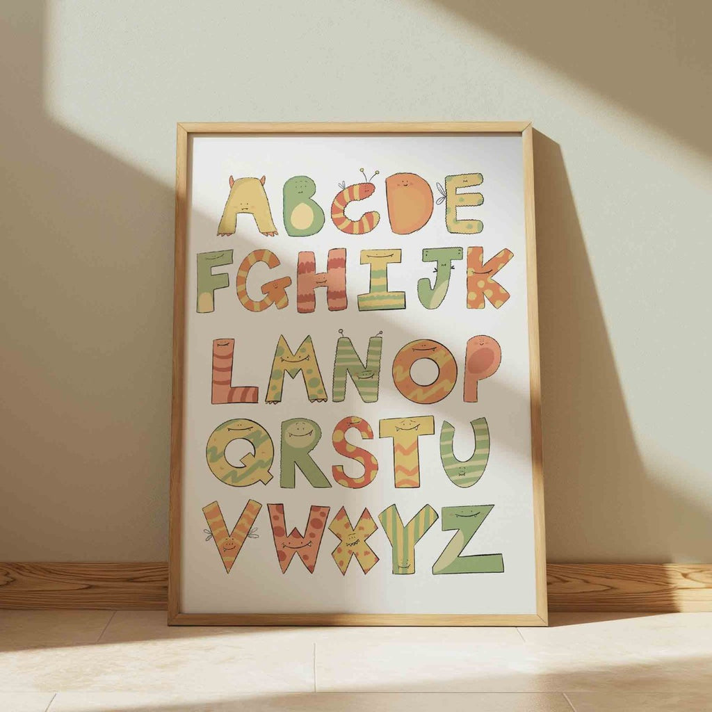 Cute Monster Themed Alphabet Art Print For Kids