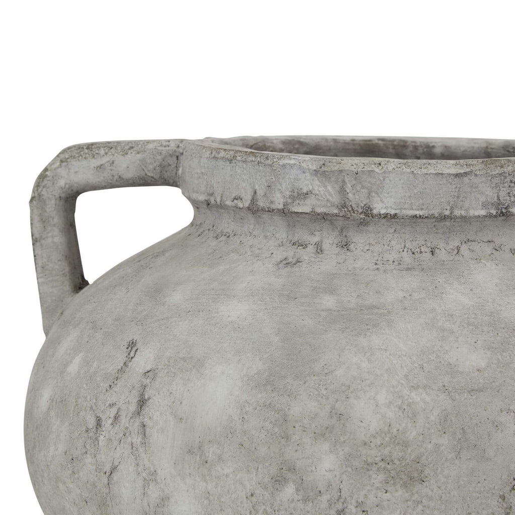 White ceramic Athena Stone Pelike pot, 38cm wide, elegant floral vase for modern or rustic home decor by Sostter at brixbailey.com