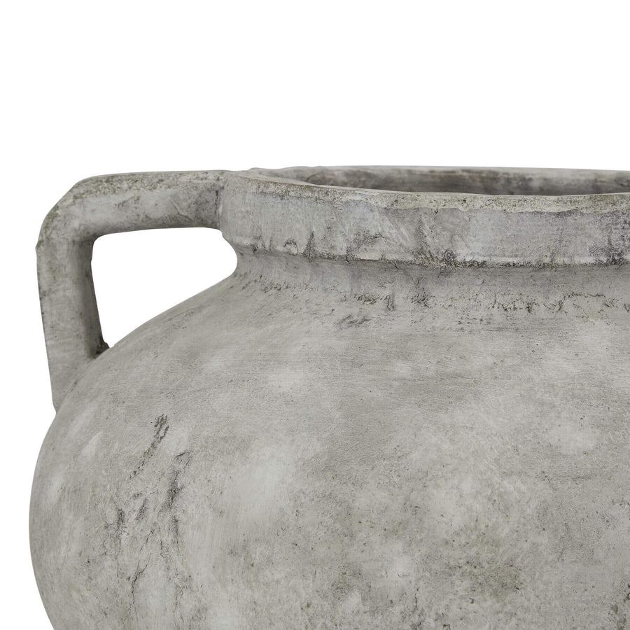White ceramic Athena Stone Pelike pot, 38cm wide, elegant floral vase for modern or rustic home decor by Sostter at brixbailey.com