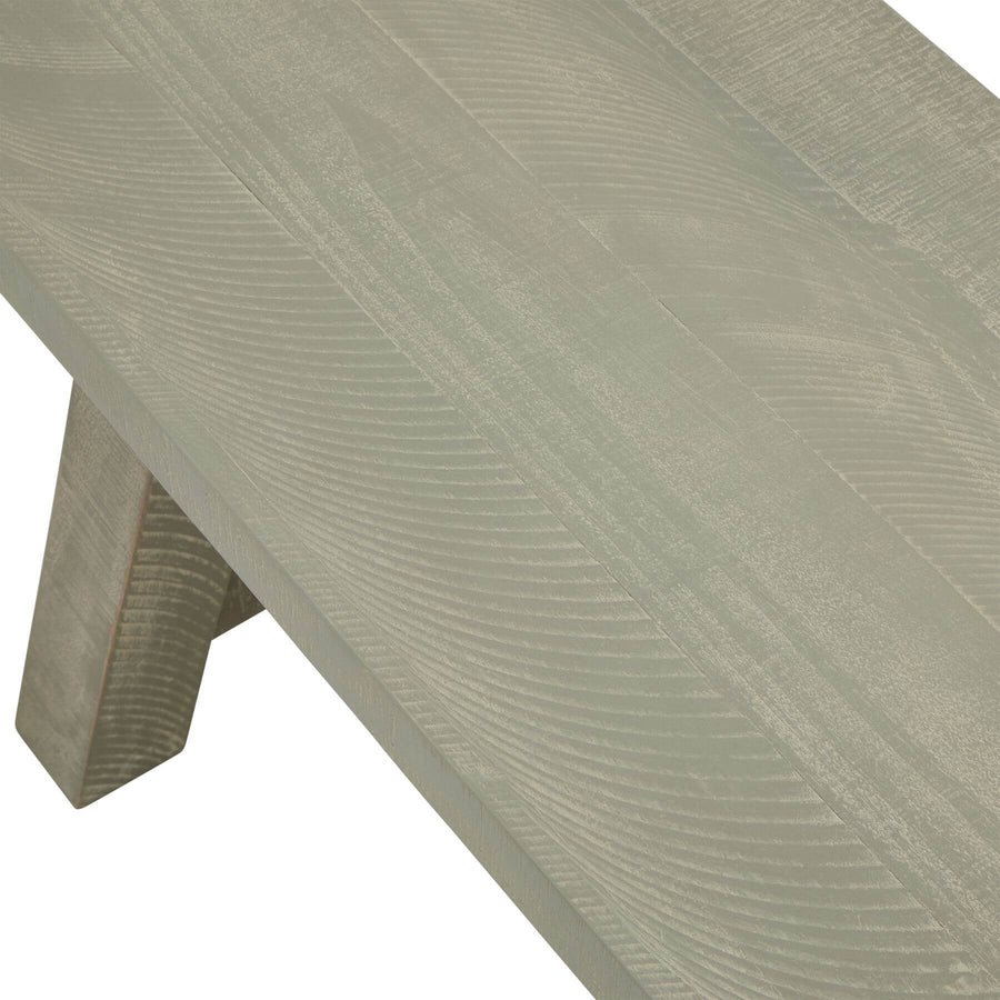 Handcrafted curved pine dining bench with grey-washed finish, seats 3, modern farmhouse style. by Hill Interiors at brixbailey.com