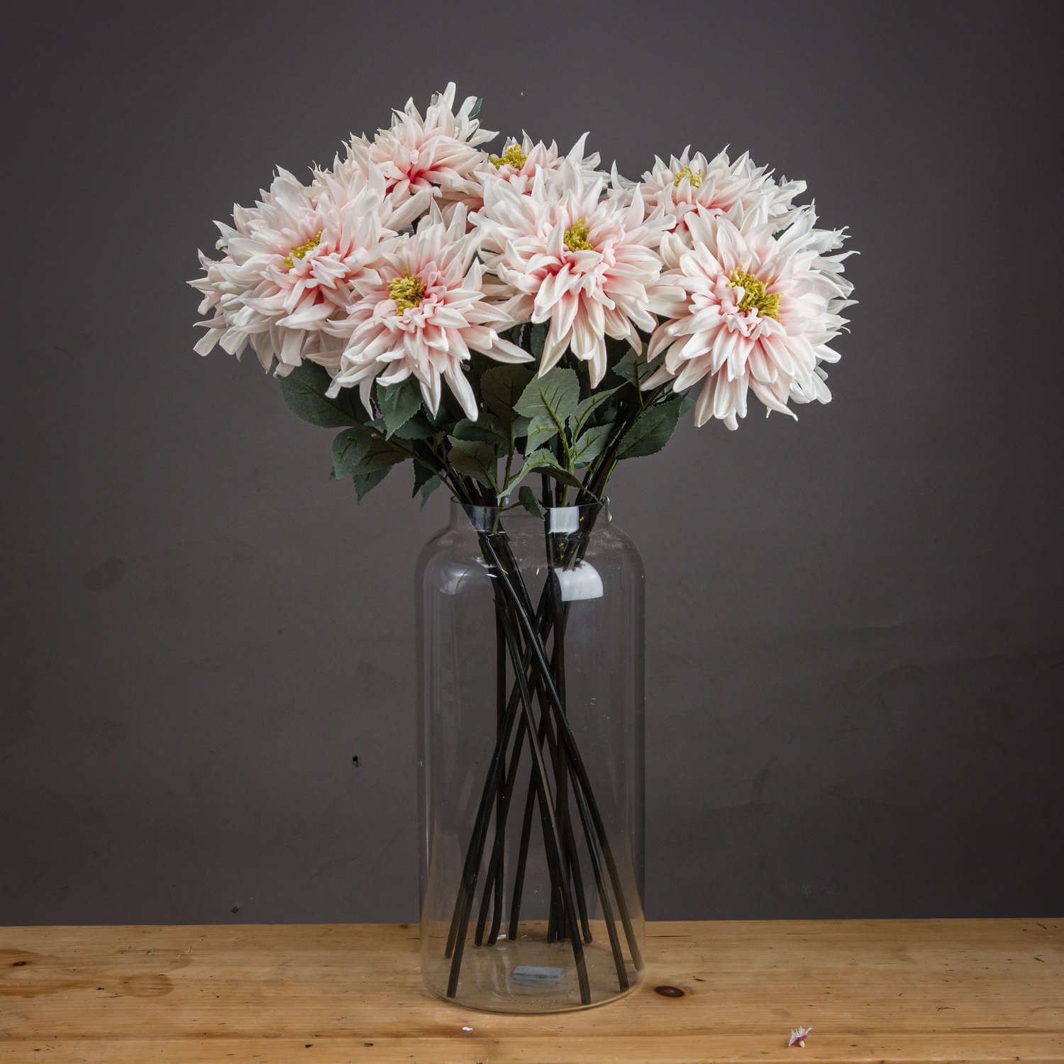 Lifelike pink artificial dahlia stem with realistic petals, 70cm tall, soft romantic hue, fade-resistant fabric. by Sostter at brixbailey.com