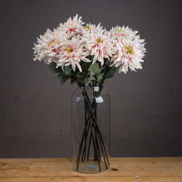 Lifelike pink artificial dahlia stem with realistic petals, 70cm tall, soft romantic hue, fade-resistant fabric. by Sostter at brixbailey.com