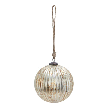 Handcrafted burnished glass Christmas ornament with fluted pattern, reflecting warm golden light, 15cm diameter. by Sostter at brixbailey.com