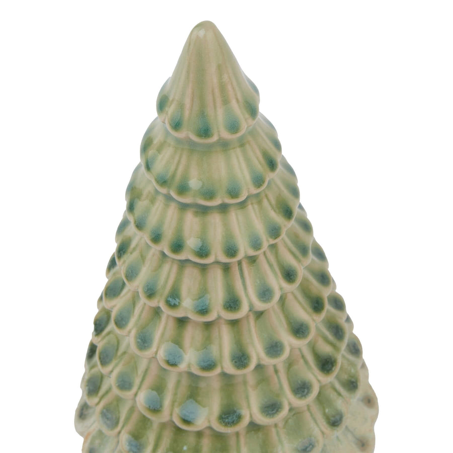 Minimalist light green ceramic fir tree, 18cm tall, for modern holiday decor and tabletop centerpieces by Sostter at brixbailey.com