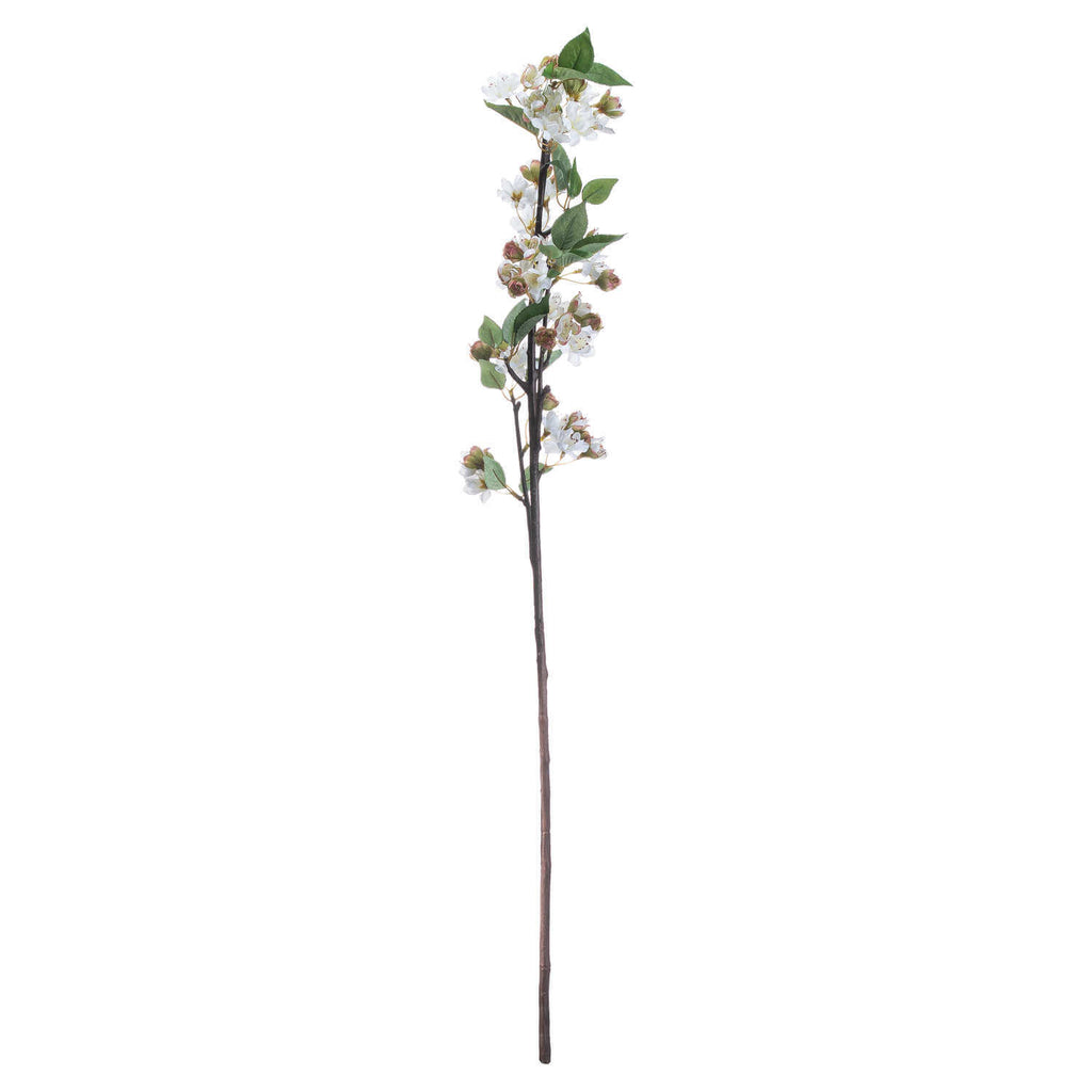Lifelike English blossom branch with soft pink silk flowers and green leaves on brown stems, 90cm tall by Sostter at brixbailey.com