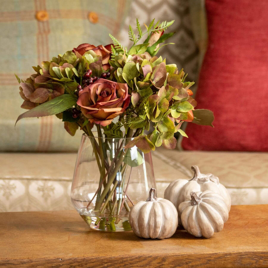 Set of six handcrafted grey wood-effect resin pumpkins for rustic autumn dÃ©cor by Sostter at brixbailey.com