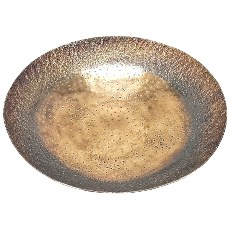 Bronze Zine wall plate with hypnotic circular patterns, modern geometric metal art for home decor by Sostter at brixbailey.com