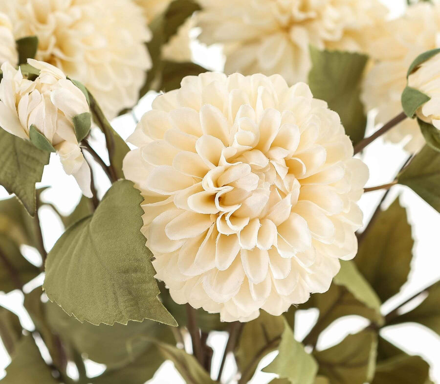 White artificial dahlia stem with lifelike layered petals, pure white color, 62cm height, for home decor arrangements. by Sostter at brixbailey.com