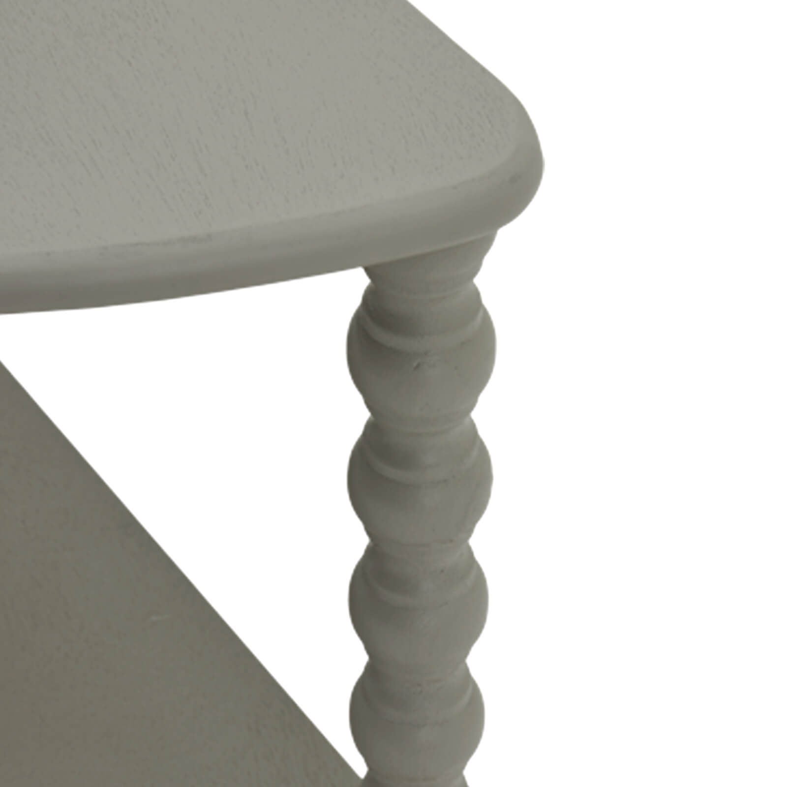 Camden three-tier wooden table in grey with elegant half-moon silhouette and graduated display shelves  by Sostter at brixbailey.com