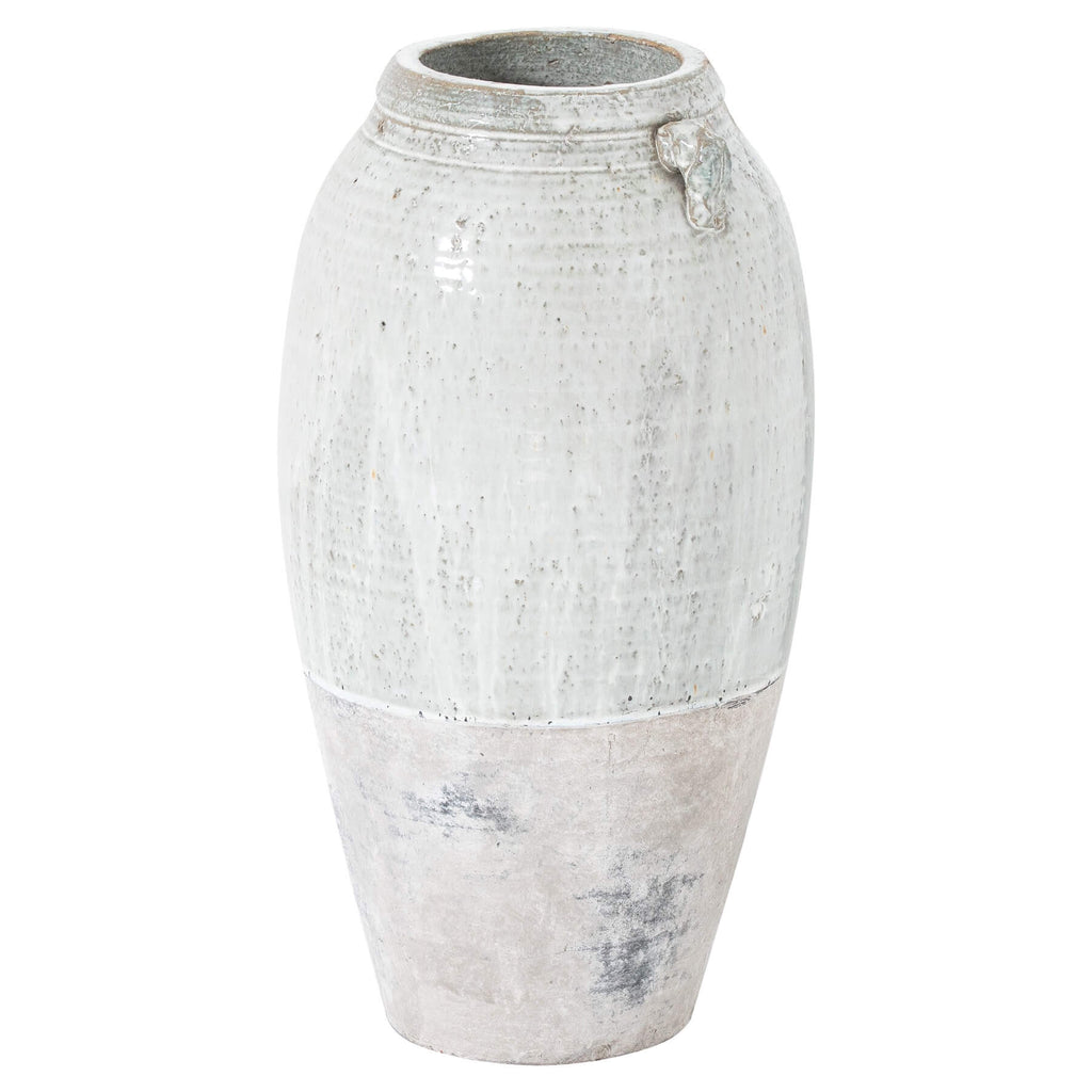 Handcrafted Grecian ceramic floor vase with aged finish, amphora silhouette, 43cm height, neutral decor accent. by Sostter at brixbailey.com