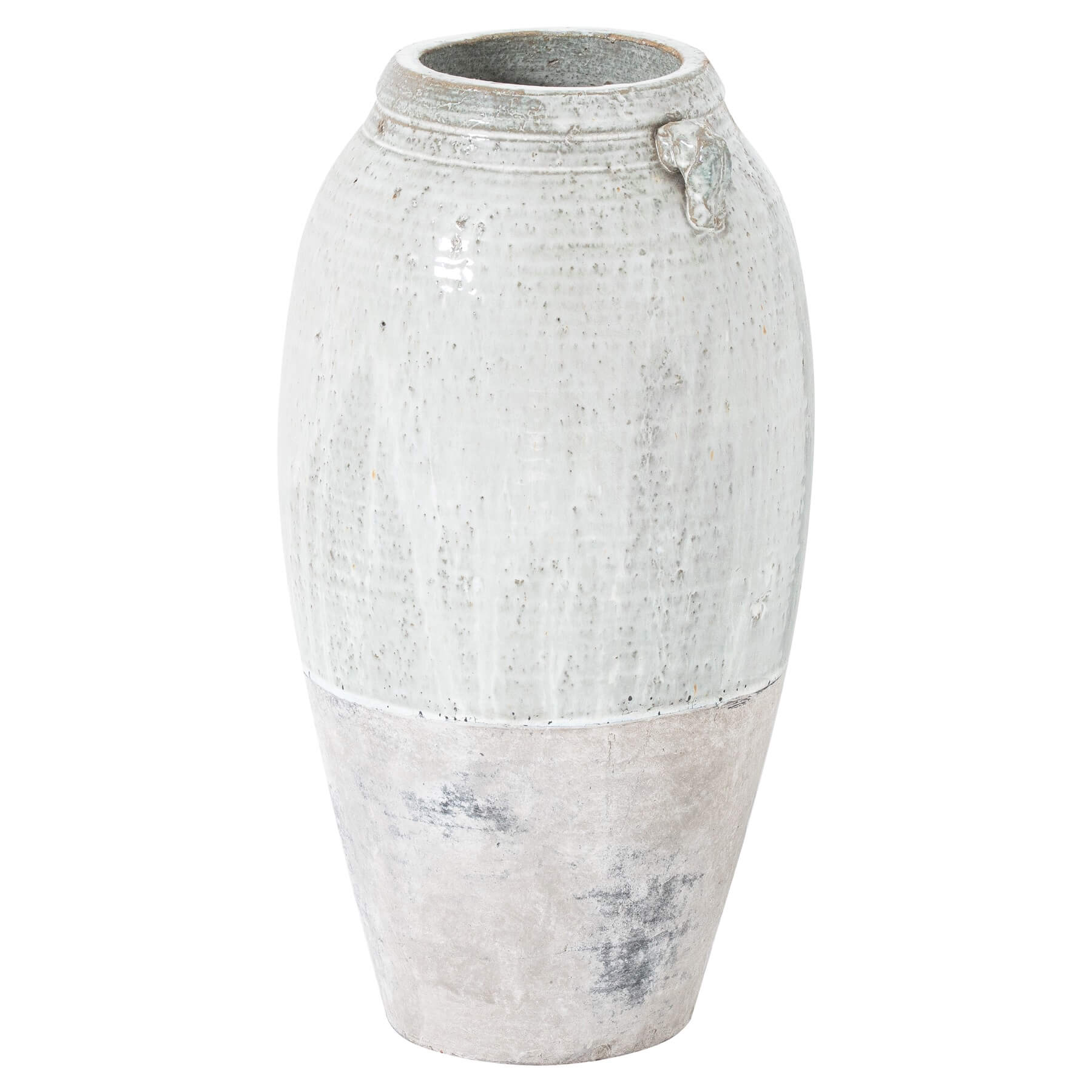 Handcrafted Grecian ceramic floor vase with aged finish, amphora silhouette, 43cm height, neutral decor accent. by Sostter at brixbailey.com
