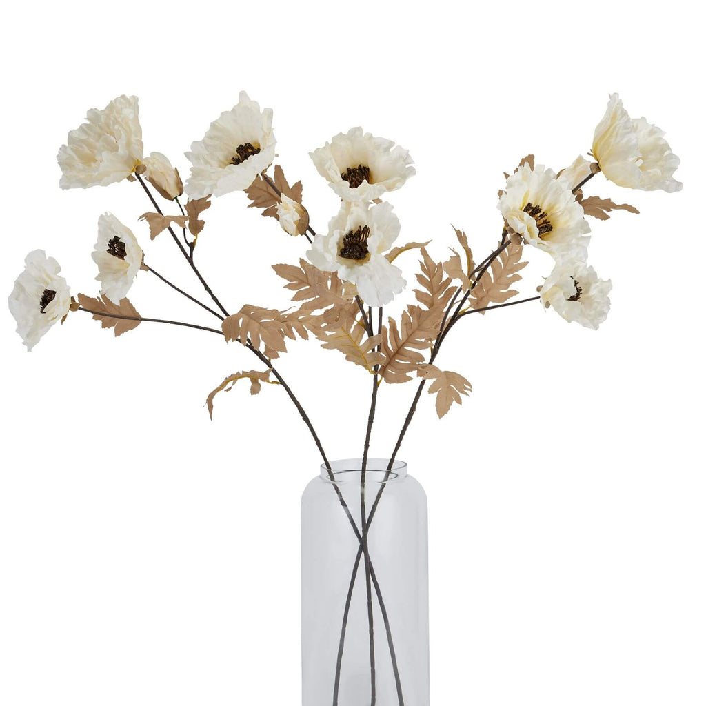 Artificial poppy stem with off-white petals and coffee accents, 105cm tall for elegant floral arrangements by Sostter at brixbailey.com
