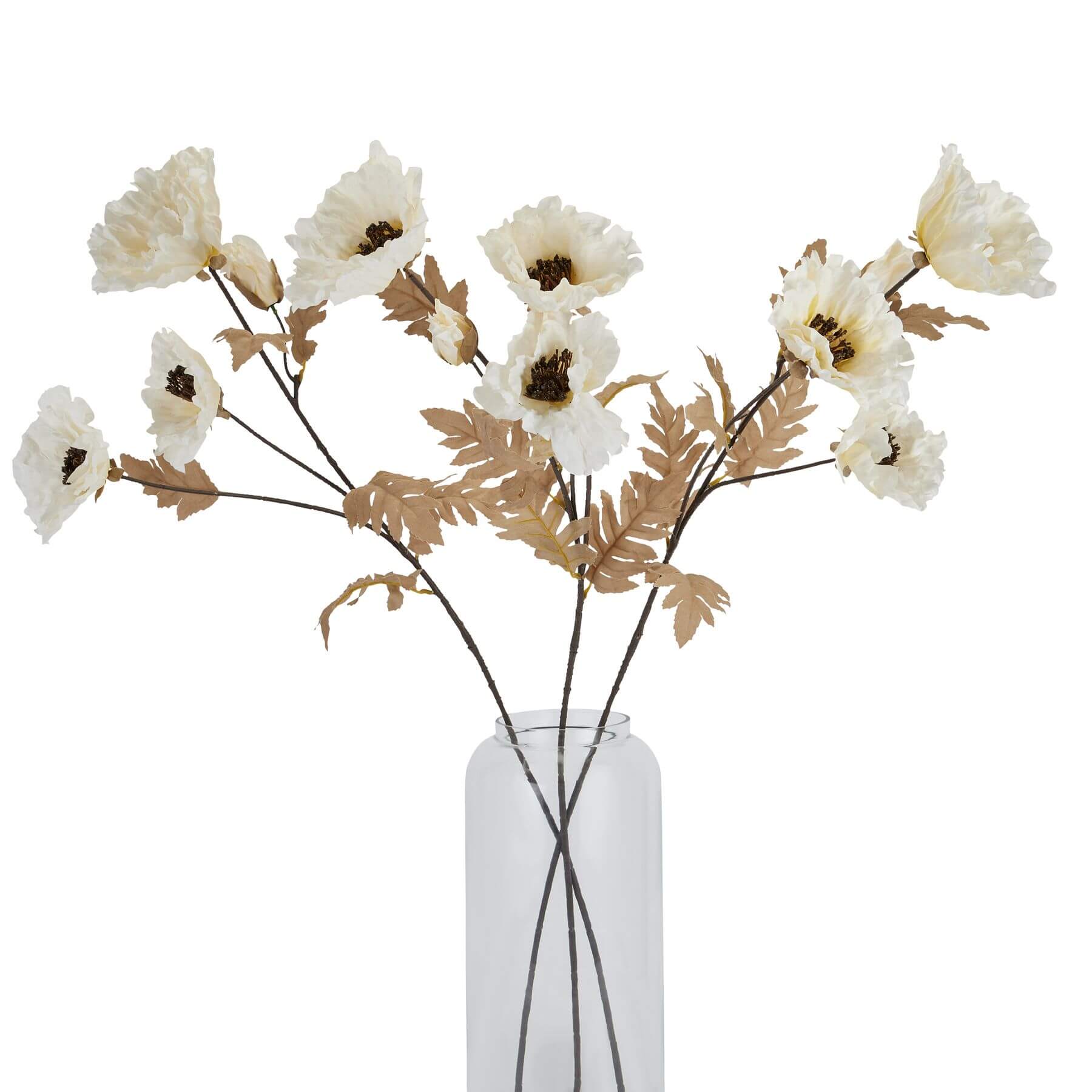 Artificial poppy stem with off-white petals and coffee accents, 105cm tall for elegant floral arrangements by Sostter at brixbailey.com
