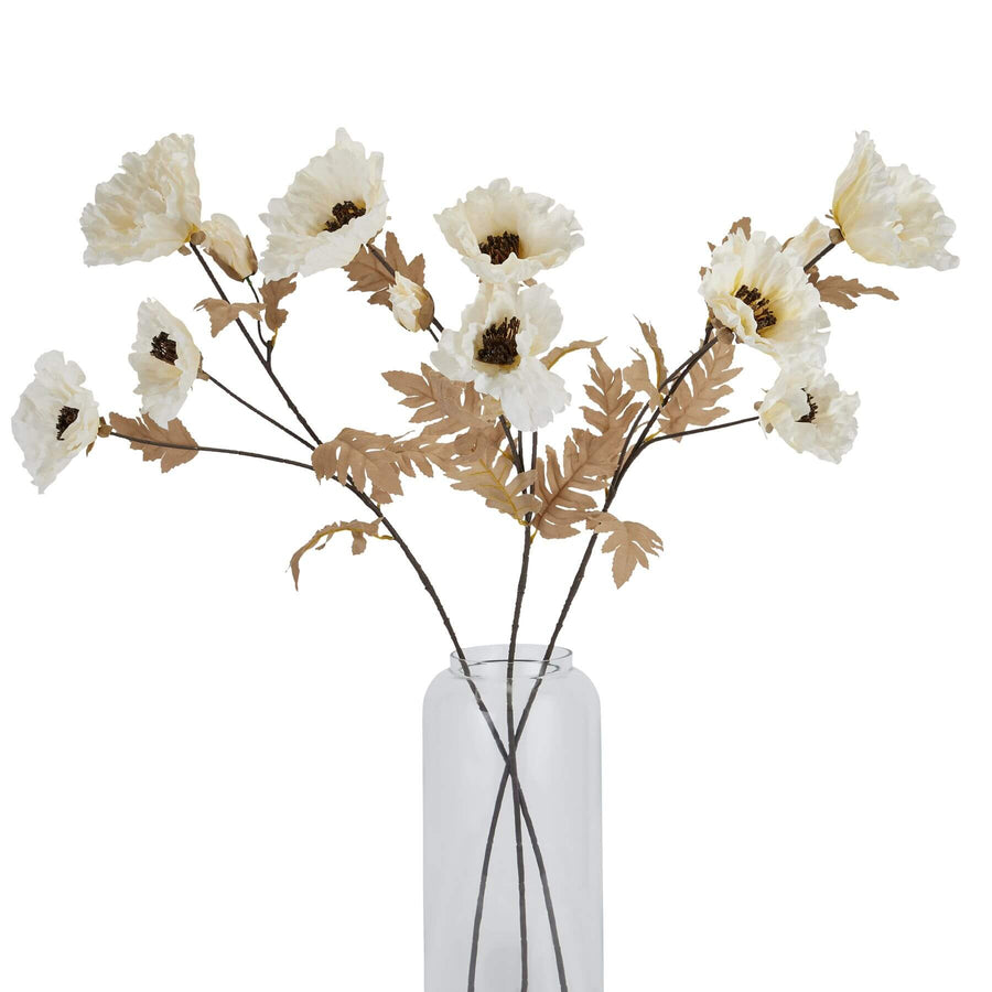 Artificial poppy stem with off-white petals and coffee accents, 105cm tall for elegant floral arrangements by Sostter at brixbailey.com