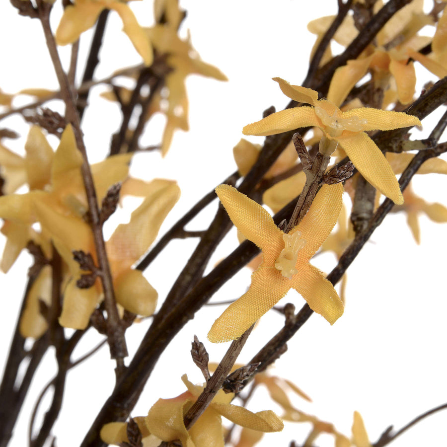 Lifelike artificial Forsythia branch with vibrant yellow petals, hyper-realistic plastic stems, 108cm tall by Sostter at brixbailey.com