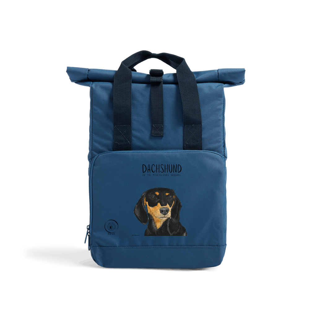 Back & Tan Dachshund Roll-Top Backpack – Small Dog, Big Adventure!
