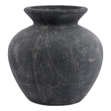 Matte grey ceramic vase with minimalist modern design, 31cm wide, perfect for floral arrangements or home decor centerpiece by Hill Interiors at brixbailey.com