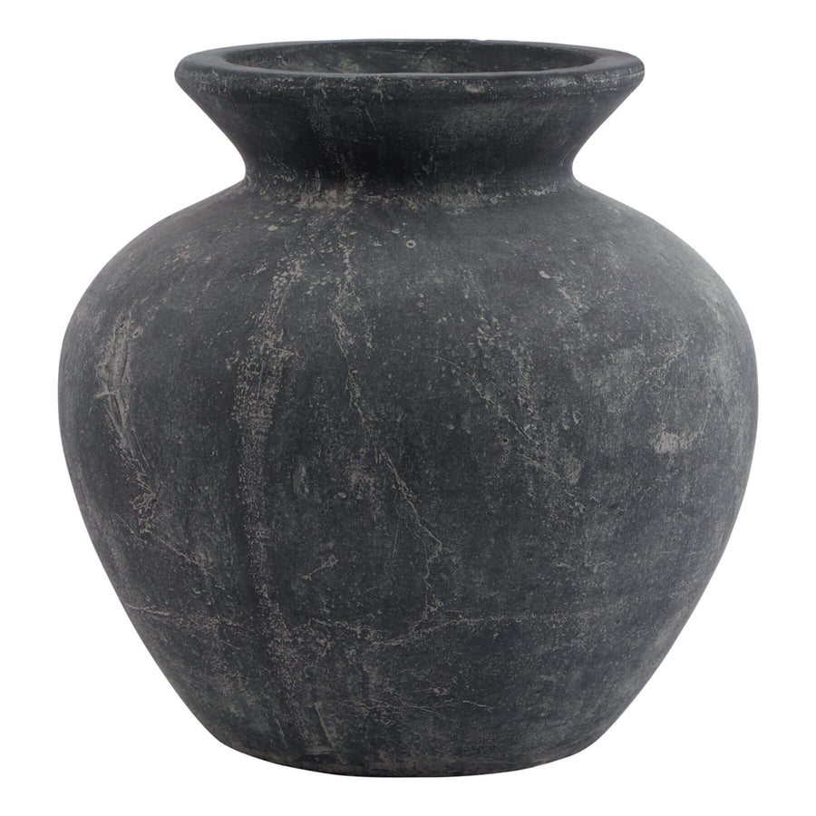 Matte grey ceramic vase with minimalist modern design, 31cm wide, perfect for floral arrangements or home decor centerpiece by Hill Interiors at brixbailey.com