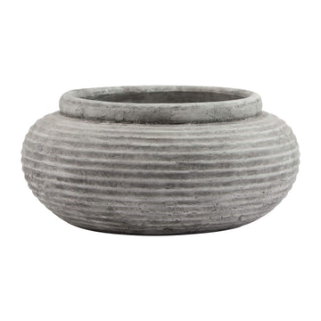 White ribbed ceramic planter with circular design, 41cm diameter, for indoor plants and floral arrangements. by Sostter at brixbailey.com