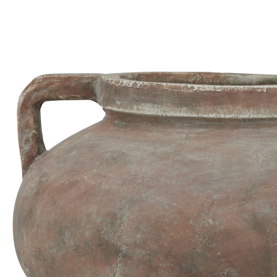 Handcrafted Siena Brown Pelike Pot, terracotta ceramic amphora with twin handles and distressed patina by Sostter at brixbailey.com
