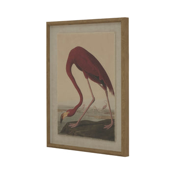 Graceful flamingo watercolor art on linen with beaded frame, neutral tones for modern decor by Sostter at brixbailey.com