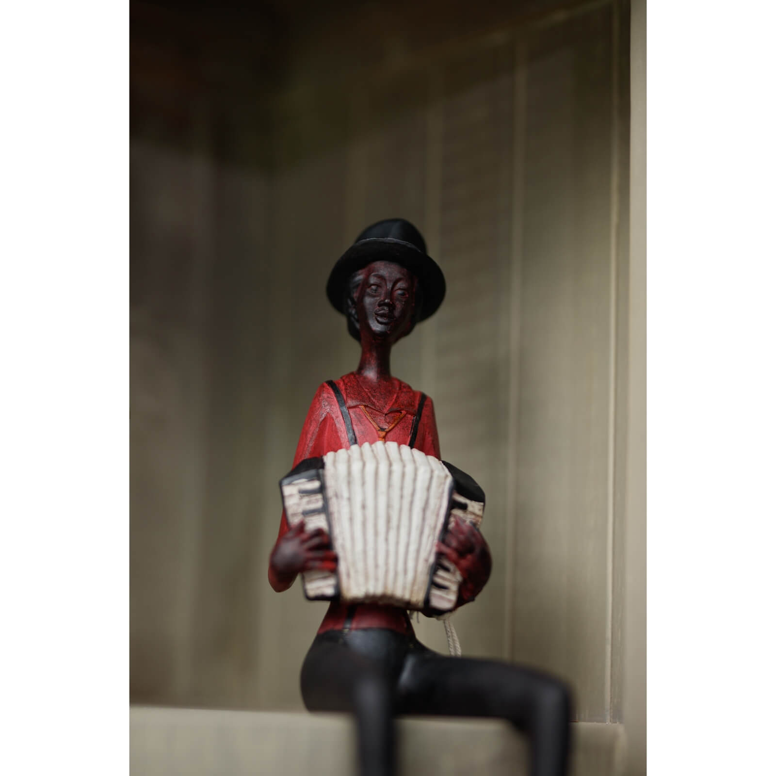 Handcrafted resin jazz band squeeze box figurine in warm brown, vintage music decor for home or office by Sostter at brixbailey.com