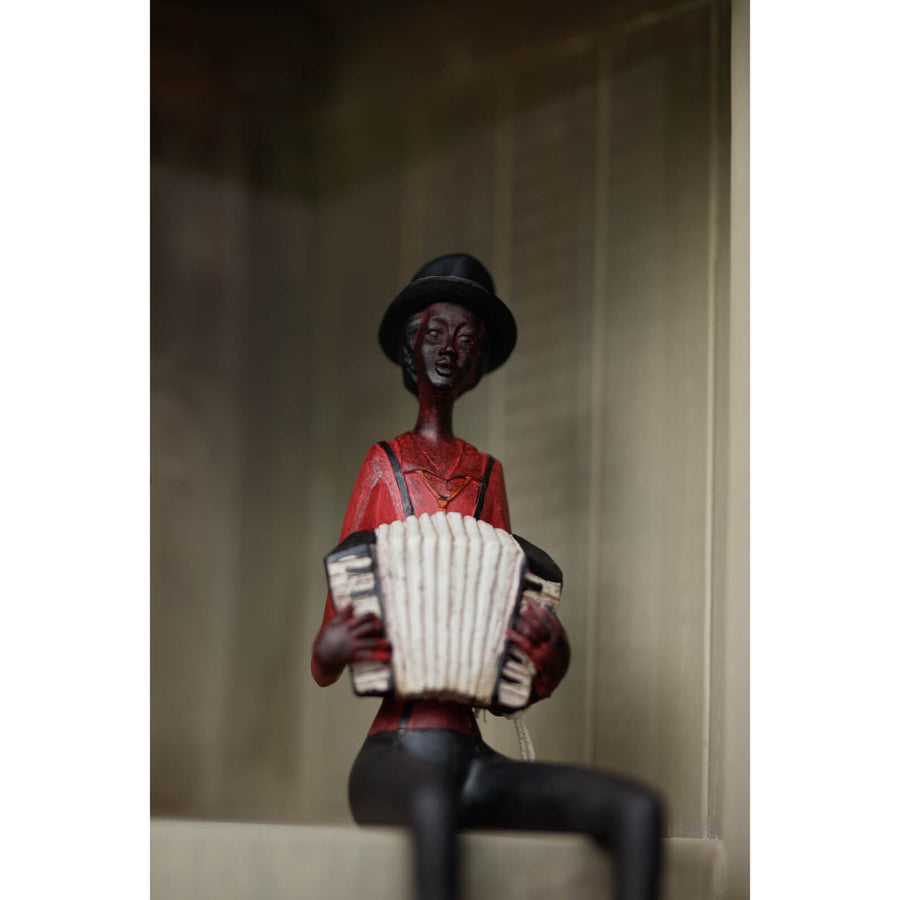 Handcrafted resin jazz band squeeze box figurine in warm brown, vintage music decor for home or office by Sostter at brixbailey.com
