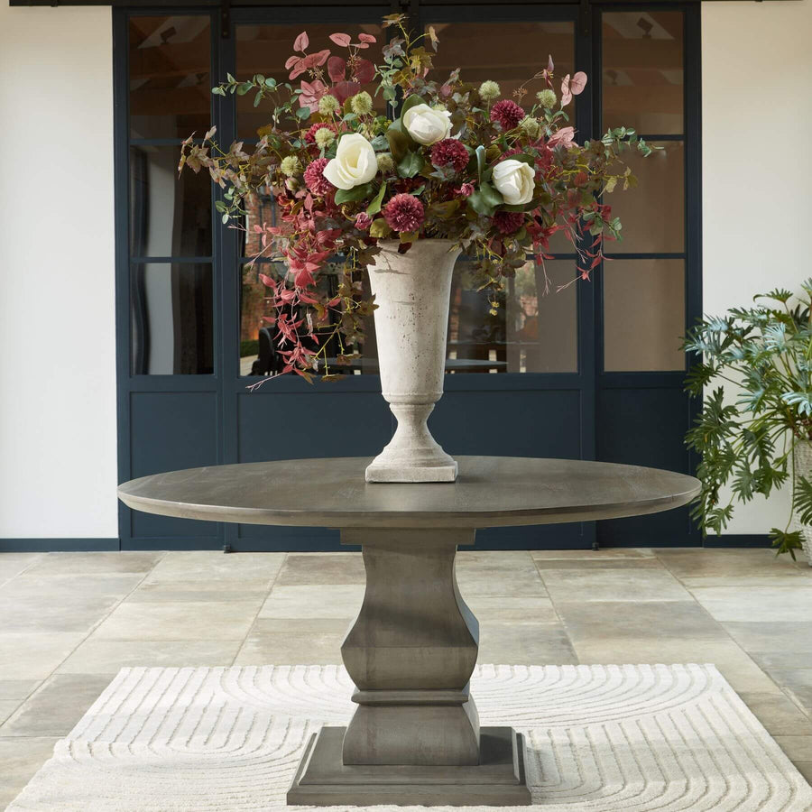 Tall stone-effect ceramic urn planter in neutral tone, 61cm height, for faux floral arrangements or standalone decor by Sostter at brixbailey.com