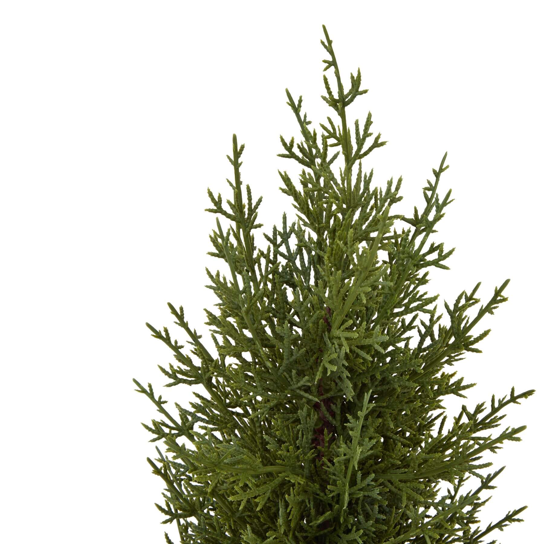 Miniature evergreen tree with lifelike green foliage on rustic wood log base, perfect holiday tabletop decor by Sostter at brixbailey.com